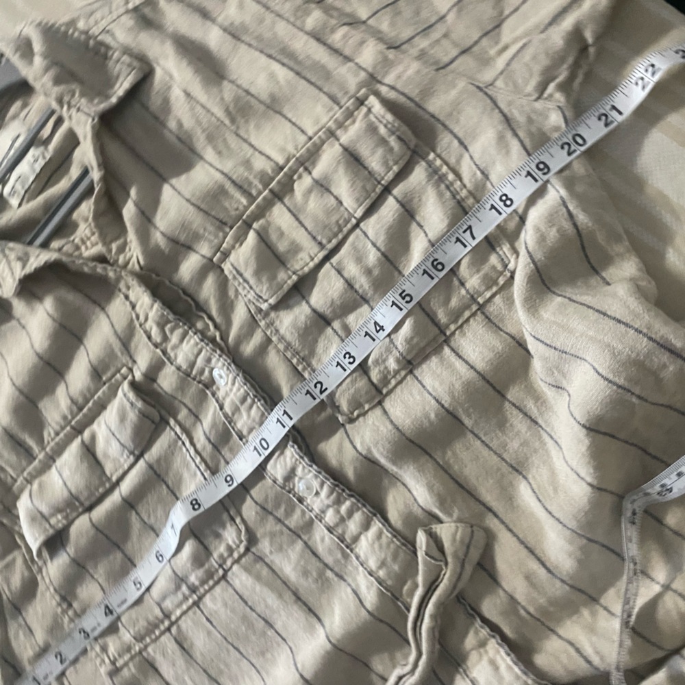 Abercrombie & Fitch Tan Striped Mini Shirt Boho style dress with front tie - Picture 7 of 7